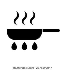Frying pan silhouette icon cooking on fire. Vector.