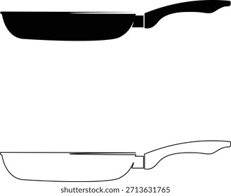 Frying pan silhouette and outline vector icon on white background Vector