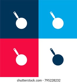 Frying pan silhouette from top view four color material and minimal icon logo set in red and blue