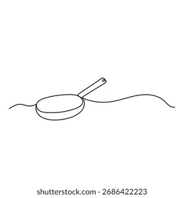 Sartén de una sola línea art   icono   Dibujo continuo de una línea de Ilustración vectorial de contorno 