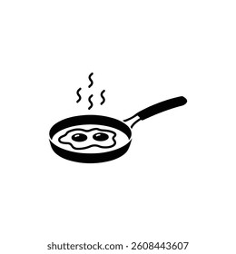 Frying Pan with Sizzling Eggs and Handle - Energetic Breakfast Cooking