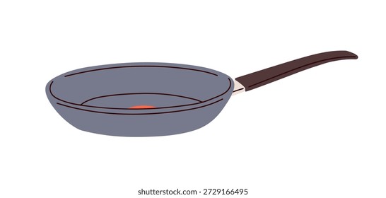 Sartén, sartén. Utensilios de cocina, utensilios de cocina vacíos. Sartén antiadherente para cocinar con mango e indicador rojo para asar en la estufa, saltear. Ilustración vectorial plana aislada sobre fondo blanco