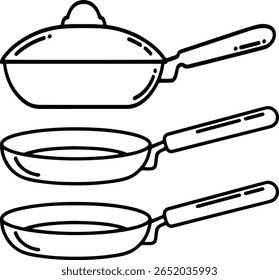 Frying Pan and Skillet Vector Icons – Bold Outline Kitchenware