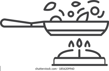 Frying pan or skillet or wok on stove cooking vector icon