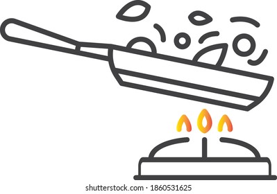 Frying Pan Or Skillet Or Wok On Stove Cooking Vector Icon