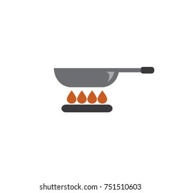 Frying pan or skillet or wok on stove cooking vector icon color