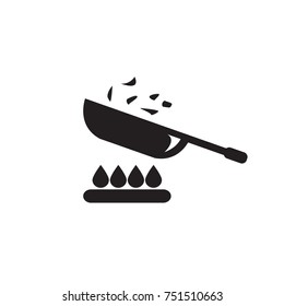 Frying pan or skillet or wok on stove cooking vector icon