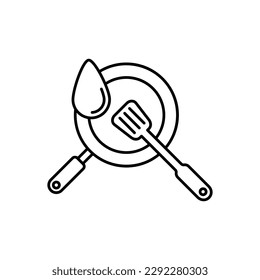 Frying pan with spatula line art icon