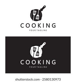 frying pan and spatula logo, kitchen cooking equipment, for business, company, restaurant