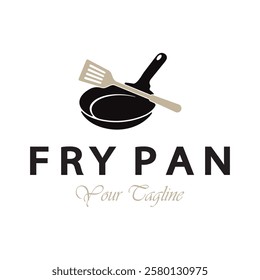 frying pan and spatula logo, kitchen cooking equipment, for business, company, restaurant