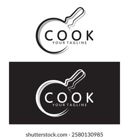 frying pan and spatula logo, kitchen cooking equipment, for business, company, restaurant