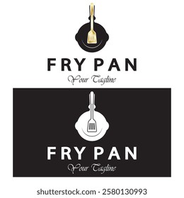 frying pan and spatula logo, kitchen cooking equipment, for business, company, restaurant