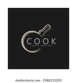 frying pan and spatula logo, kitchen cooking equipment, for business, company, restaurant