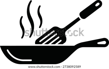 Frying Pan with Spatula and Steam Icon Minimalist Black Kitchen Utensil Silhouette