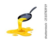 Frying pan spills cooking oil vector isolated on white background.