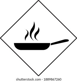 Bratpfanne mit Spiegeln Flammensymbol, Vektorgrafik einzeln auf schwarz-weißem Hintergrund