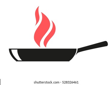 frying pan with spires flames isolated outline vector illustration