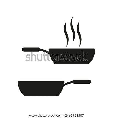 Frying pan with steam icon. Hot skillet vector graphic. Cooking and cuisine symbol.