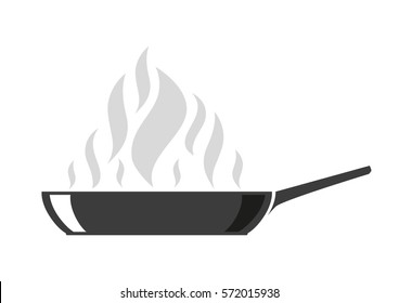 frying pan with steam spires isolated outline vector illustration