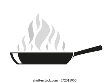 Frying Pan With Steam Spires Isolated Outline Vector Illustration