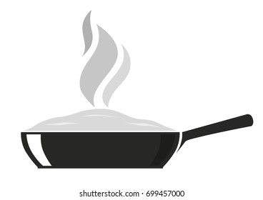 frying pan with steam spires isolated outline vector illustration