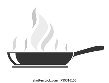 frying pan with steam spires isolated outline grayscale vector illustration
