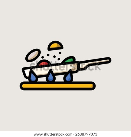Frying Pan with Stirred Vegetables Over Gas Stove in Flat Cartoon Kitchen Icon Design