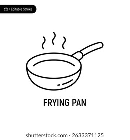 Frying pan thin line icon, editable stroke, pixel perfect, compatible for app or web, isolated on a white background