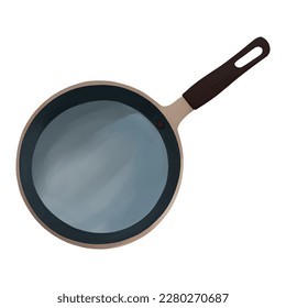 Frying Pan Top View Isolated Hand Drawn Painting Illustration