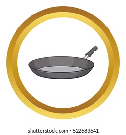 Frying pan vector icon in golden circle, cartoon style isolated on white background