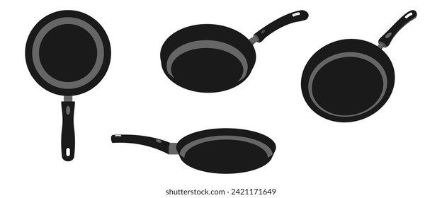 conjunto de vectores de pan de fritura con vista diferente. vista superior y sartén frigorífico con vista lateral. ilustración vectorial aislada en fondo blanco.