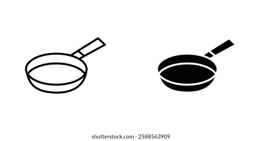 Frying pan vectors icons set in filled and strokes on white background