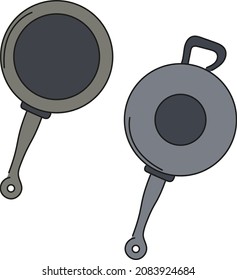 Frying pans for cooking. Image set. Vector illustration isolated on white background.