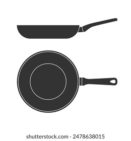 Frying pans graphic icons. Skillets signs isolated on white background. Kitchenware symbols. Vector illustration