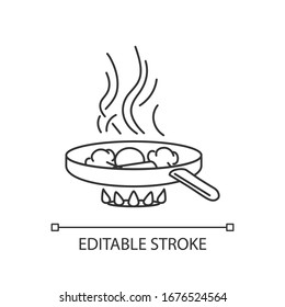 Frische Pixel perfekte Linearsymbol. Dünne, anpassbare Illustration. Fast Food-Zubereitung, Kontursymbol für die Zubereitung von Speisen. Kulinarische Technik. Vektorillustration einzelne Umrisszeichnung. Bearbeitbarer Hub