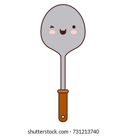 frying spoon utensil colorful kawaii silhouette vector illustration
