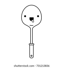 frying spoon utensil monochrome kawaii silhouette vector illustration
