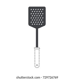 frying square spatula black silhouette and dotted contour vector illustration