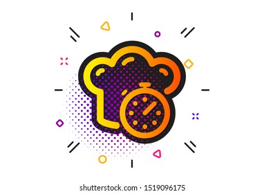 Frying stopwatch sign. Halftone circles pattern. Cooking timer icon. Food preparation symbol. Classic flat cooking timer icon. Vector