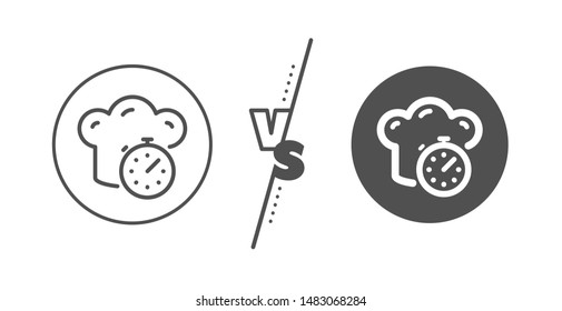 Frying stopwatch sign. Versus concept. Cooking timer line icon. Food preparation symbol. Line vs classic cooking timer icon. Vector