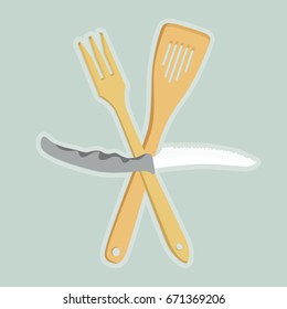 Frying tools and knife - vector illustration