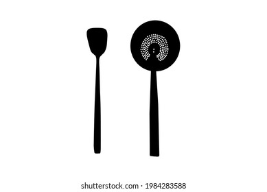 
frying utensil and spatula set of silhouette illustration