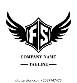 FS A bold winged shield emblem with customizable initials A-Z. Sleek black-and-white vector, perfect for branding, sports teams, motorcycle clubs, gaming,apparel and High-quality
