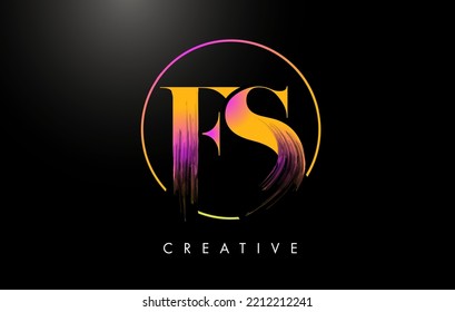 FS Brush Stroke Letter Logo Design. Orange Purple Paint Logo Leters Icon with Elegant Circle Vector Design.