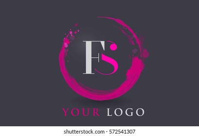 FS Circular Letter Brush Logo. Pink Brush with Splash Concept Design.