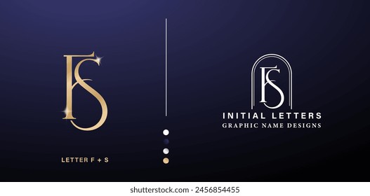 Diseño elegante del logotipo de la letra del monograma de FS. letras de oro de lujo con fondos aislados del color de plata para la compañía y el negocio, campañas de los anuncios de la marca, tipografía, bordado, envoltorio de las invitaciones de la cubierta