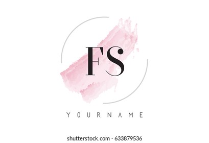 FS F S Watercolor Letter Logo Design With Circular Shape And Pastel Pink Brush.