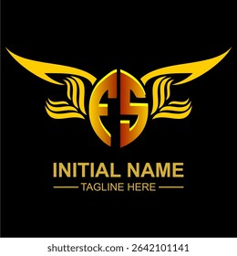 FS Golden Wing Emblem Logo with elegant gold wings, sleek and modern design. Ideal for branding, creative projects, luxury businesses, or artistic ventures.
