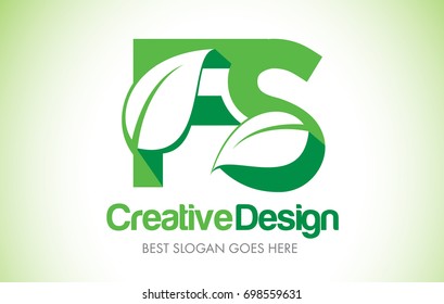 FS Green Leaf Letter Design Logo. Eco Bio Leaf Letters Icon Illustration Vetor Logo.