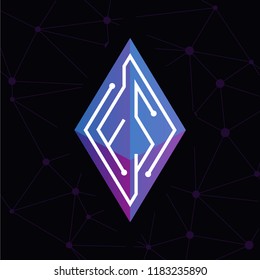 FS Initial letter block chain logo icon vector template. Looping mono line circuit letter on rhombus cube logo